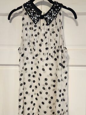 WHBM Polka Dot Sleeveless Top With Removable Embellished Collar